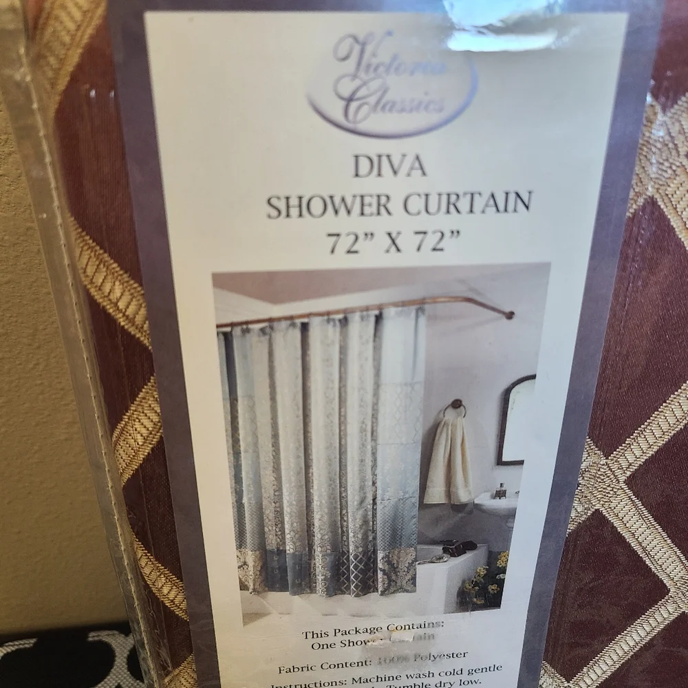 Victoria Classics Rust Diva Embroidered Fabric Shower Curtain NEW